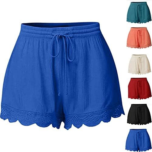 מכנסי אימון בגודל של FiRERO פלוס מכנסיים קצרים בצבע אחיד טלאי תחרה משיכת מכנסיים קצרים מכנסי ספורט יוגה קיץ מכנסיים קצרים