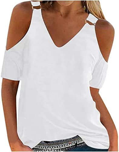 חולצת טור של כתף קרה לנשים V צוואר שרוול קצר צמרות טי חולצות צבעוניות 2023 חולצות קיץ