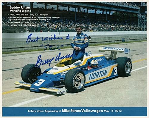 Bobby Unser Hand חתום 8x10 צילום+אגדת מירוץ COA פוזה נהדרת לסטיב - תמונות NASCAR עם חתימה