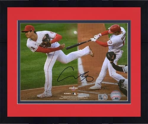ממוסגר Shohei Ohtani Los Angeles Angels חתימה 8 x 10 פיצ'ינג כפול ומכה קולאז ' - תמונות MLB עם חתימה