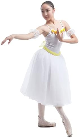 N/a סטרץ 'לבן גוף שמלת ריקוד רומנטית ארוכה עם פרחים בתלבושת ריקוד מחשוף לריקוד בלט למבוגרים