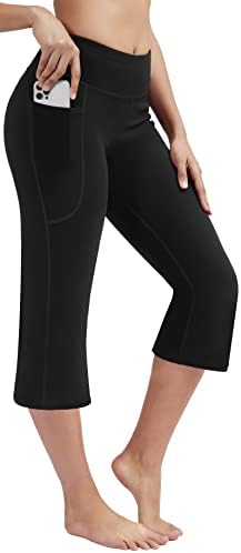 מכנסי יוגה של Heathyoga לנשים קפריס מגף מכנסי יוגה עם כיסים לנשים מכנסי קפרי לנשים מכנסי יבול אימון רגליים רחבות