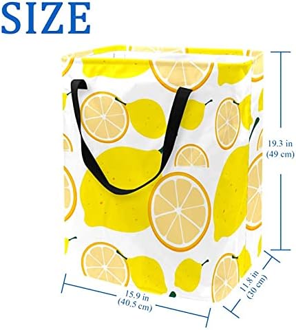 צהוב לימון דפוס כביסת סלי עמיד למים מלוכלך בגדי סדרן מתקפל רך ידית ססגוני עבור בית להסרה סוגריים