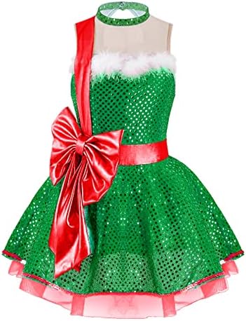 Runqhui ילדים בנות חג המולד ריקוד בלט שמלת בגד גד גד גד גוף שרוולים נייטים ברשת דמות שמלות החלקה על קרח