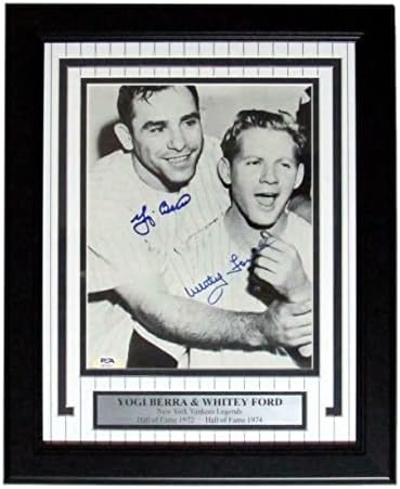 Yogi Berra/Whitey Ford Hof Yankees חתימה כפולה 8x10 Photo Framed PSA/DNA 167404 - תמונות MLB עם חתימה