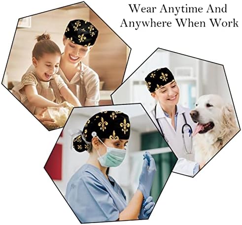 כובעים רפואיים לנשים עם כפתורים שיער ארוך, כובע עבודה מתכוונן 2 חלקים, פלר דה ליס