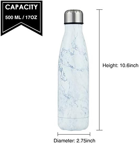 HGDGEARS 17OZ בקבוק מים נירוסטה בקבוק קיר כפול ואקום בקבוק BPA חינם דליפה הוכחת קולה צורה תרמוס עם מברשת, לבן שיש