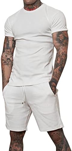 תלבושות של שני חלקים לגברים קיץ 2 חלקים מכנסיים קצרים חולצות טלאים בקיץ עם כיסים מכנסיים קצרים שרוול שרוול חימום