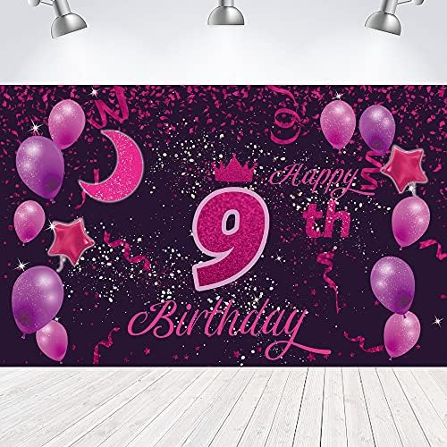 מתוק שמח יום הולדת 9 רקע באנר פוסטר 9 קישוטים למסיבת יום הולדת אספקת מסיבת יום הולדת 9 רקע תמונה 9 עבור בנות, בנים, נשים, גברים-ורוד סגול