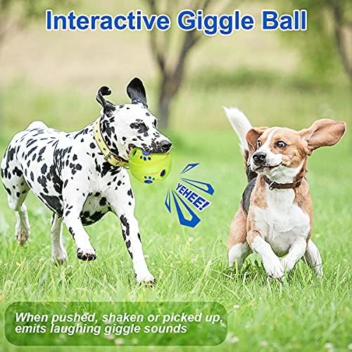 כדור כלבים של Paeyoor לכלבים, צעצועי כלבים אינטראקטיביים מתנדנדים צחקוקים מתגלגלים כדור מצחיק צלילים מצחיקים עמידים נדנפים בטוחים כדורי