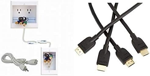 PowerBridge Outlet Dull Dual Outlet שקוע במערכת ניהול כבלים בקיר ויסודות אמזון כבל HDMI במהירות גבוהה-צרור 10 מטר