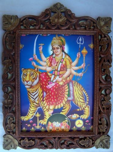 חנות מלאכת יד הינדית הינדית אלוהות מאה וישאנו דווי ציור פוסטר במסגרת מלאכת עץ