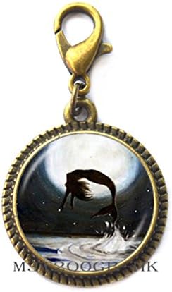 Botewo0lbei בת ים רקדה בירח רוכסן משוך תכשיטים של עוזרת ים פנטזיה אבזם לובסטר זכוכית קבורוכון ​​רוכסן מושך תכשיטים אוקיינוס-תכשיטים-MT147