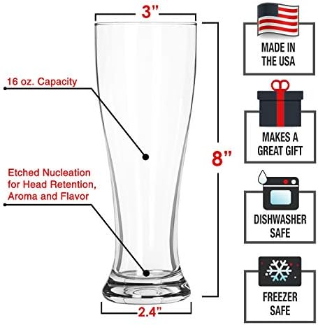 כוסות פילסנר גרעיניות מתוצרת ארה ' ב - כוס בירה חרוטה לשמירת ראש, ארומה וטעם טובים יותר-כוסות בירה מלאכה 16 עוז לשתיית בירה בליס-4 מארז