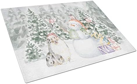 שלטי / שטלנד רועים כחול מרל עם חג המולד מציג זכוכית חיתוך לוח גדול