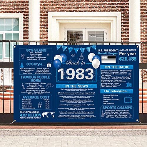 קרניקס כחול כסף קישוטי יום הולדת 40, וינטג ' עוד בשנת 1983 באנר רקע יום הולדת, פוסטר יום הולדת גדול בן 40 שנה אספקת מסיבת רקע תמונה לנשים