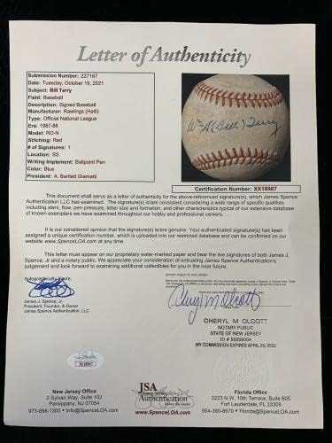 WM H Bill Terry New York Giants חתמה רשמית NL Giamatti Baseball JSA Loa - כדורי בייסבול חתימה