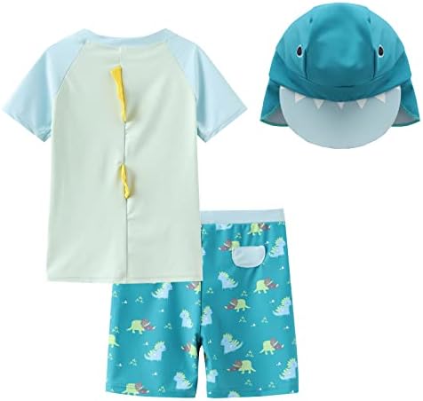 תינוק פעוט בני 2-חתיכה בגד ים סט בגדי ים דינוזאור רחצה חליפת מגן פריחה חליפת קיץ עם כובע עד 50+