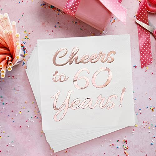 קישוטים ליום הולדת 60 מפלגת נשים מספקת קוקטיילים מפיות רוז זהב 50 חבילה 5 x 5 קריאות עידוד ל 60 שנה!