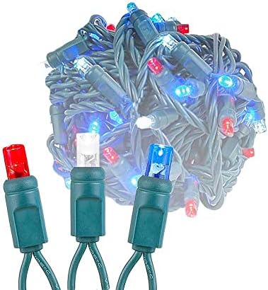 אורות חידוש 50 אורות חג מולד פטריוטיים של LED מסחריים, 25 רגל מרווח נורות בגודל 6 אינץ