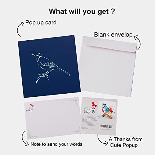 קופץ חמוד - כרטיס יום אמהות, כרטיס יום הולדת עם עיצוב ציפורים כחול -כחול ייחודי, כרטיסי ברכה, כרטיס יום האהבה - המתנה המושלם בעבודת יד