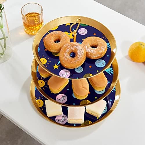 דוכן עוגה, קינוח שולחן תצוגת סט,פירות קינוח תצוגת צלחת, חלקה כוכב כחול דפוס