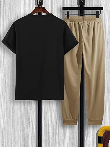 Nibhz שני תלבושות לחתיכות לגברים גברים מכתב טי גרפי ומכנסי המותניים המותאמים