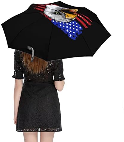 נשר קירח דגל ארהב מטריית נסיעות אטומה לרוח 3 קפלים מטרייה מתקפלת אוטומטית לגברים נשים
