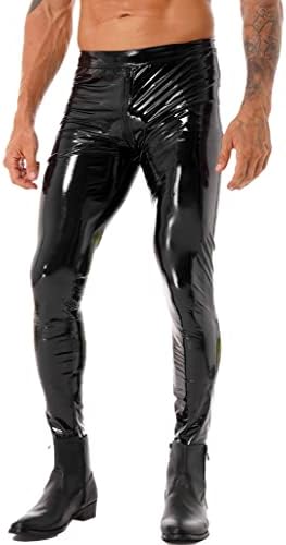 מכנסי סקיני מעור מבריק עם רוכסן הדוק מפשעה בגדי מועדון אופנוענים מוטוריים