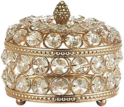 Jteyult Crystal תיבת תכשיטים ברזל ציפוי ציפוי תיבת תכשיטים תכשיטים תכשיטים קופסת אחסון גביש ארגון שולחן עבודה ארגון Gold