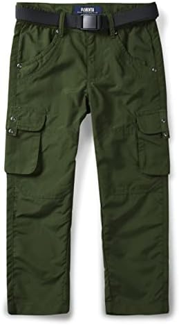 מכנסי ההליכה של Mesinsefra של ילד, מכנסי טיפוס אטומים למים יבש של ילד, עם צבא מותניים אלסטי ירוק 150 סמ （8-9 שנים
