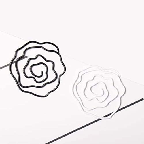 20 יח 'קטעי נייר לבן ורד לבן שחור חמוד סימניות בצורת פרחים סיכות משרדי ציוד מסמך מתכת מסמך מארגן קליפים נייר