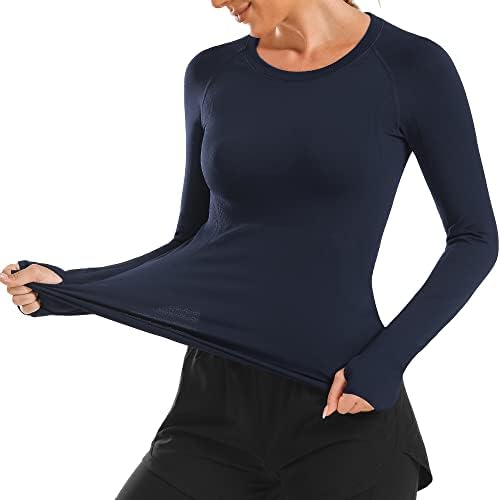 סטל נשים אימון חולצות חלקה ארוך שרוול יוגה חולצות עם אגודל חורים עבור ספורט ריצה לנשימה ספורט בכושר רזה