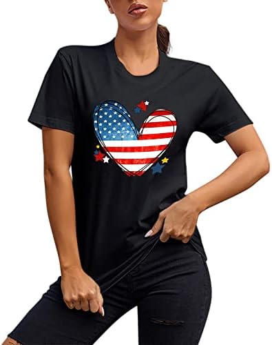4 ביולי חולצות לנשים קיץ חולצת טריקו עם שרוול קצר חולצת טריקו עם פסים כוכבים דגל אמריקאי חולצות טוניקה