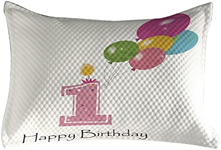 Ambesonne יום הולדת 1 מרופד כרית כרית, פמוט מסיבת ילדה עם הדפס בלונים צבעוניים, כיסוי כרית מבטא קינג בגודל קינג לחדר שינה, 36 x 20, ורוד