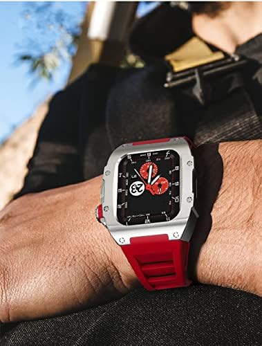 Zedevb for Apple Watch Band Series 8 7 44 ממ 45 ממ ערכת שינוי יוקרה ערכת סט רצועת גומי רצועת מתכת עבור iwatch SE 6 5 4 ערכת רטרו של DIY