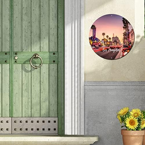 שלט מתכת עגול אמריקני קליפורניה מדינת לוס אנג'לס סיטי סקייליין נוף עיר סיטי נוף נוף לחדר מצחיק שלט דלת חדר וינטג