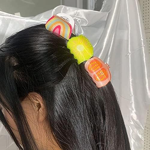 Huchu נשים אביזרי שיער אבטיח גזר לימון אקרילי בסגנון קוריאני שיער קליפ פירות שיער טופר רטרו קשת ענבים