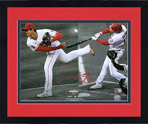 ממוסגר Shohei Ohtani Los Angeles Angels חתימה 11 x 14 פיצ'ינג כפול ומכה קולאז 'צילום זרקור - תמונות MLB עם חתימה