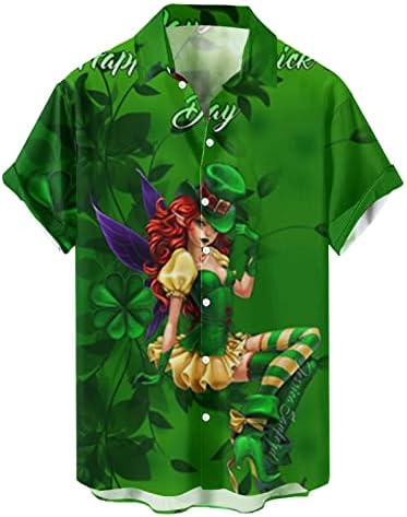 PDFBR St. Patrick's Day''s Mens כפתור למטה חולצות שרוול קצר חוף מזדמן צמרות גרפיות ירוקות רגילות בכושר באולינג חולצה