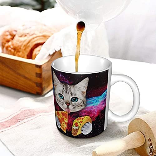 חלל חתול פיצה חמוד מצחיק קפה ספל לנשים גברים מבוגרים קרמיקה כוסות 12 עוז לשימוש חוזר עם ידית עבודה החבר יום הולדת מתנה אישית