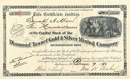 חברת כריית הזהב והכסף של מנהרת היהלום. של בולטימור סיטי-תעודת מניות