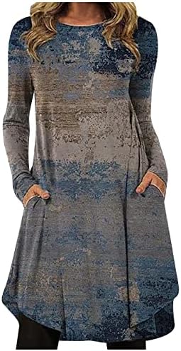 ארוך שמלות לנשים אופנה מזדמן מודפס עגול צוואר סוודר רופף ארוך שרוול שמלה
