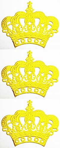 תיקון 3 יחידות / כתר צהוב מלך מלכת קריקטורה ילדים לוגו תיקון רקום לתפור ברזל על תיקוני תג שקיות כובע ג ' ינס נעלי חולצה אפליקציה