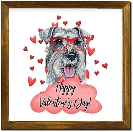 כלב עם משקפיים אדומים ואהבה לב שלט עץ ממוסגר כלב מחמד כלב שמח של יום האהבה של חג האהבה כפרי קיר עץ תלייה עיצוב באנגלית שלט עץ בולדוג לאנג