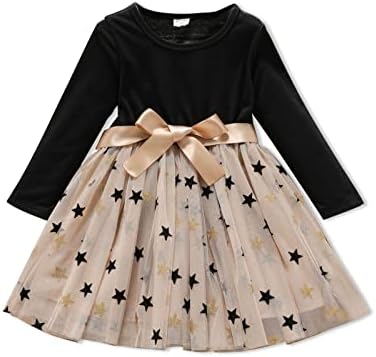 שמלת פעוטות פטפט בנות פעוטות בנות שמלת שרוול ארוך מזדמן שמלת טול לשמלת טול לילדה 18 חודשים-6 שנים
