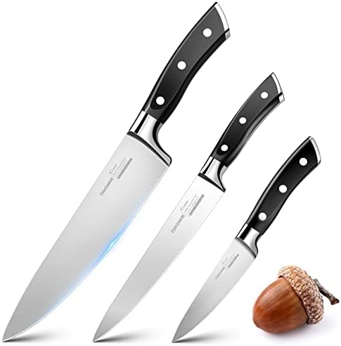 סט סכין מטבח של Oaksware סט 3 חלקים, סכיני מטבח חדים במיוחד, סכין סיבוב וסכין כלי עזר למטבח, פלדה גרמנית ואחד-יד שרירי בנן
