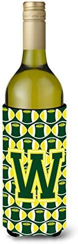 אוצרות קרוליין CJ1075-WLITERK מכתב W כדורגל ירוק ויין צהוב חיבוק בקבוקי בקבוק, שרוול קריר בקבוקים מכונה מכונה רחיצה מתקפלת על משקה מבודד