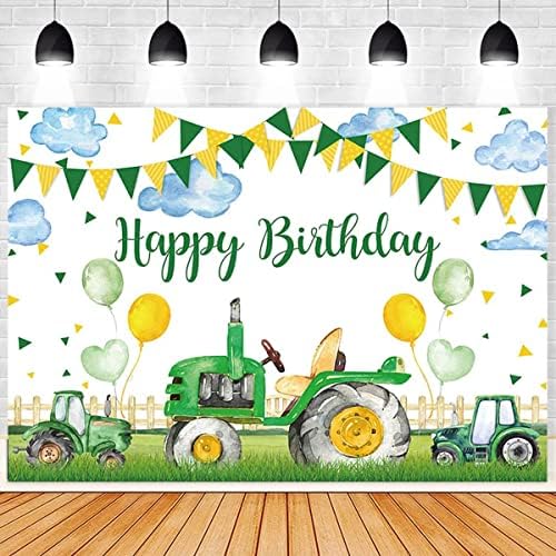 ירוק טרקטור יום הולדת רקע לבנים ירוק דשא בלון צבעוני דגל עננים צילום רקע תינוק מקלחת שמח 1 מסיבת יום הולדת קישוטי תמונה לירות דקור קישוט