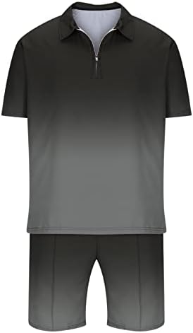 אימון RBCULF סט לגברים שרוולים קצרים רוכסן מעלה חולצות טניס דש וחליפת אימונית מכנסיים קצרים לספורט קיץ